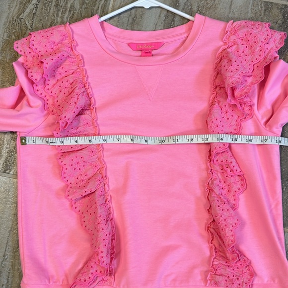 NWOT Lilly Pulitzer Deva Ruffle Sweatshirt Eyelet Pink Size XS - Picture 8 of 13
